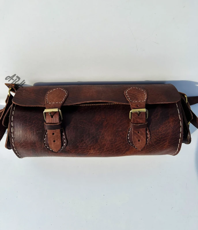 Dark brown Womens Leather Cylinder Bag
