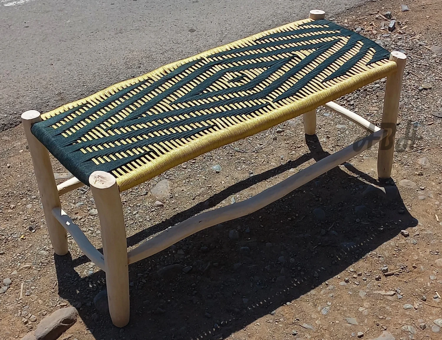 Moroccan wooden bench, Handmade bench, woven bench made of Macrame , wood bench, entryway bench,boho bench, Natural stool, moroccan decor.