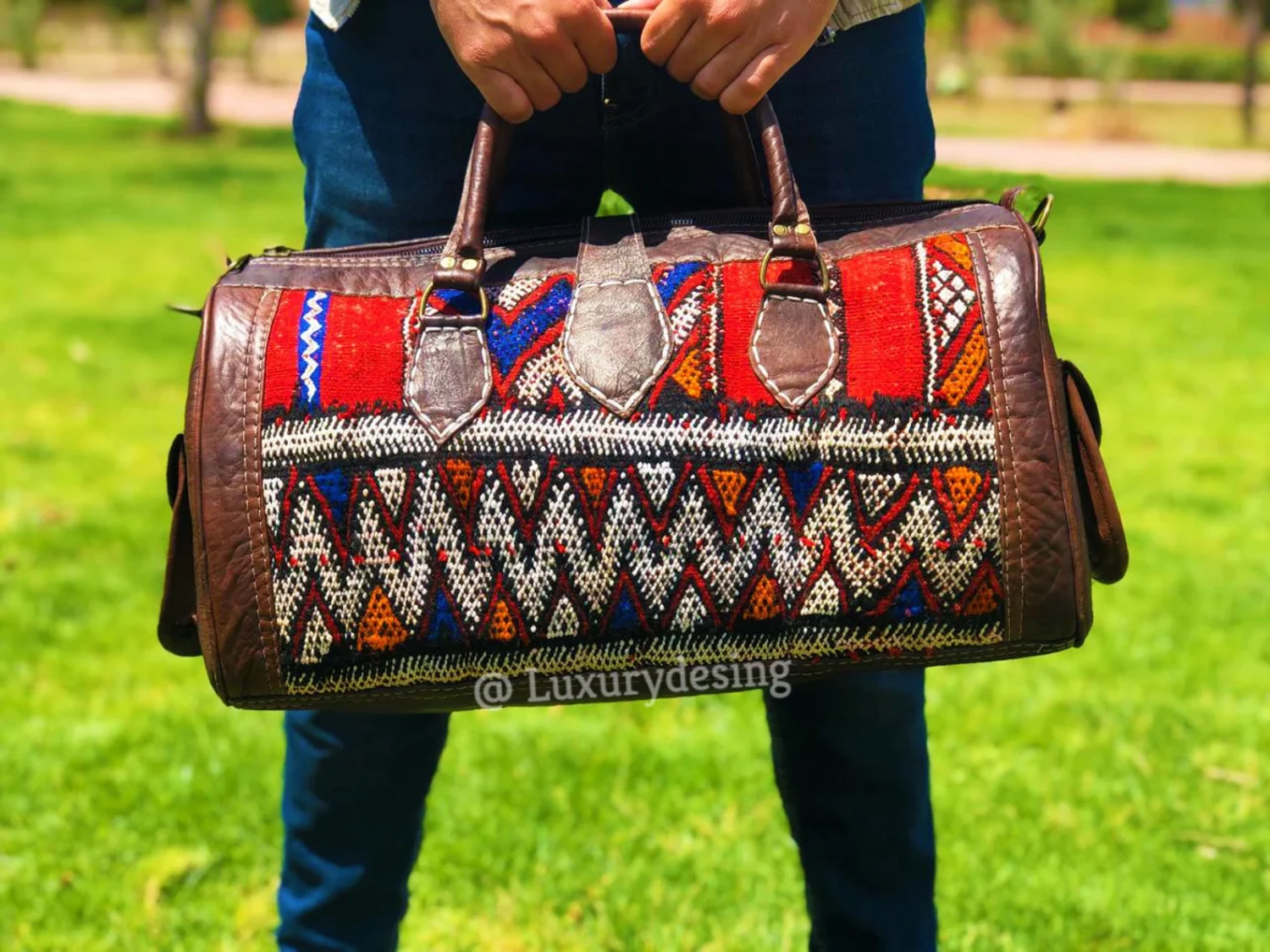 Travel adventure Leather Bag, kilim boho Weekend bag, Carpet bag , boho bag, rug design, vintage carpet, stylish Handbag